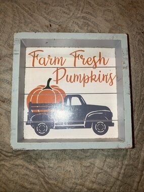 Farm Fresh Pumpkins Wall Art - Orange and Blue Rustic Sign